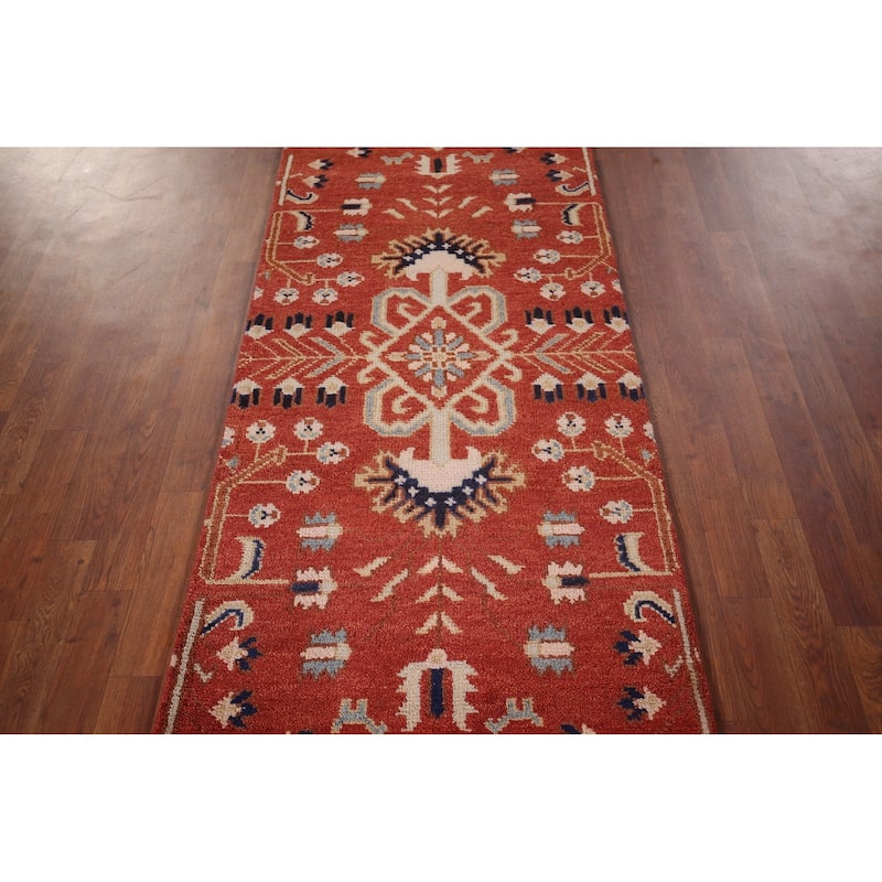 All-Over Orange Kazak Oriental Runner Rug Hand-Knotted Wool Carpet - 2'8"x 7'9"