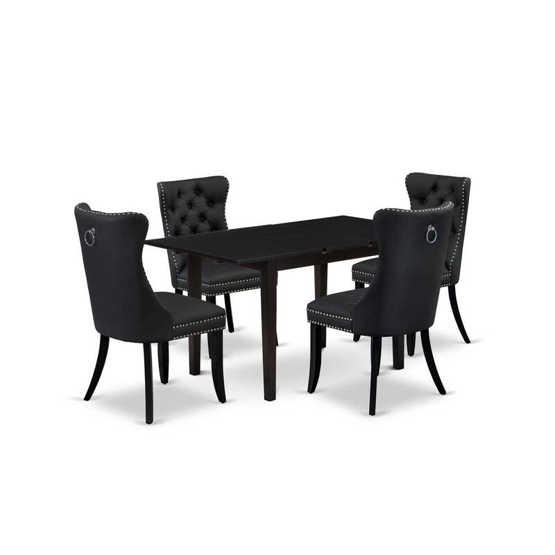 5-Piece Black Finish Solid Wood Top Rectangular Dining Room Set (Seats-4)