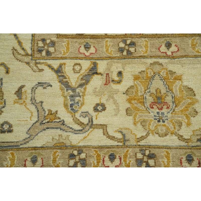 Handmade Floral Oushak Vegetable Dye Large Rug, Floral Geometric Carpet - 13' 8'' X 10' 1''