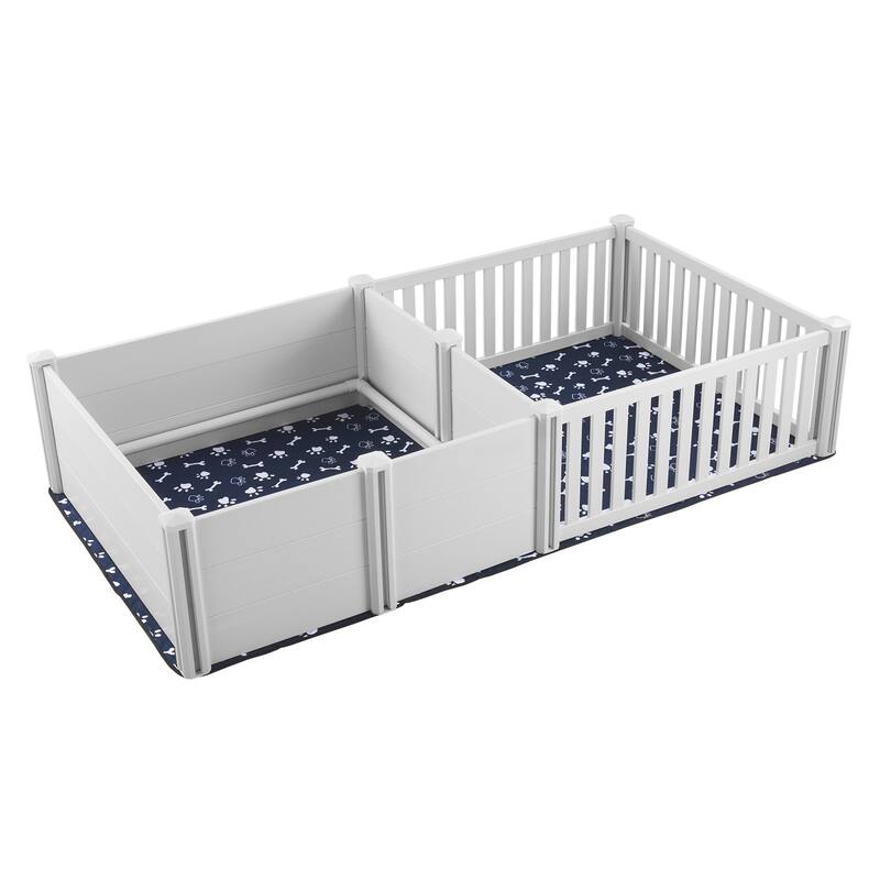White PVC Double Room Whelping Box with Rails Pee Pad Ideal for Indoor Dogs