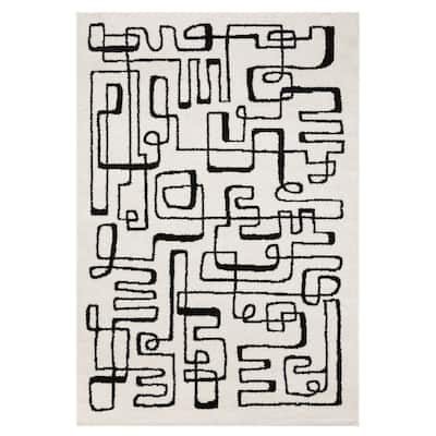 Quartz Mid-Century Modern Beige/ Black Area Rug-
