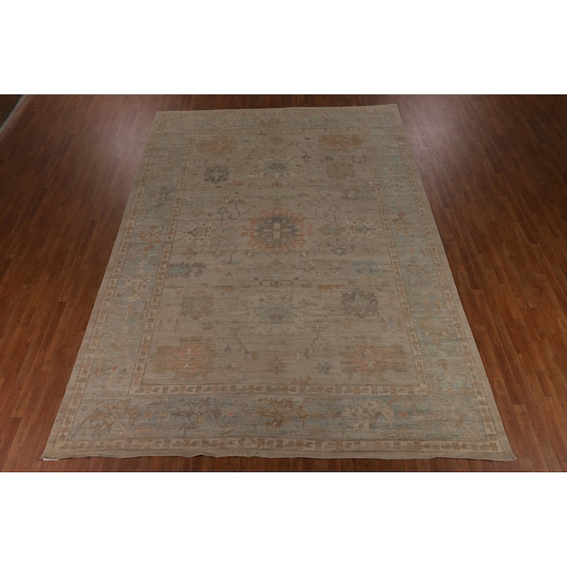 Oushak Turkish Large Rug Handmade Vegetable Dye Floral Wool Carpet - 10'3"x 13'9"