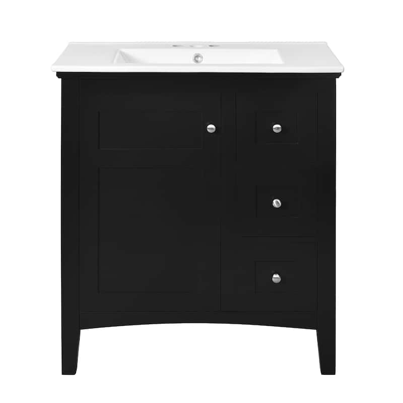 30'' Freestanding Bathroom Vanity in Black with White Integrated Ceramic Sink - 30'' x 18.3'' x 33.7''