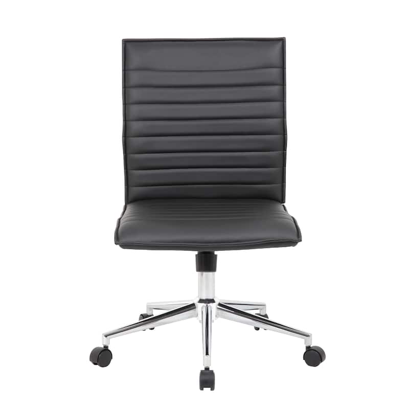 Haily Rolling Armless Commercial Grade Chair with Chrome Base, Black Vinyl