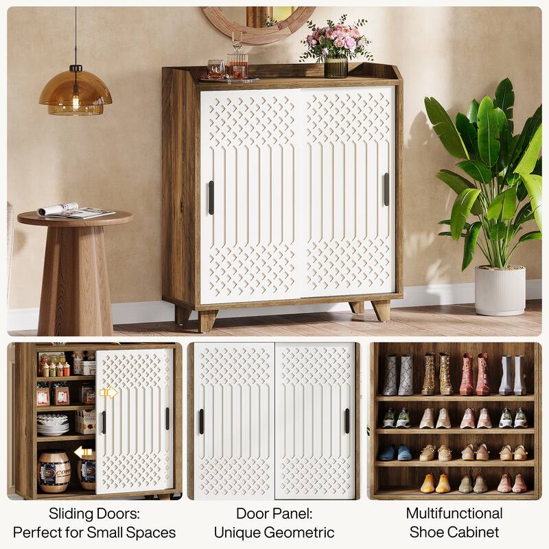 Modern Farmhouse Kitchen Sideboard Buffet Cabinet with Storage, Sliding Doors