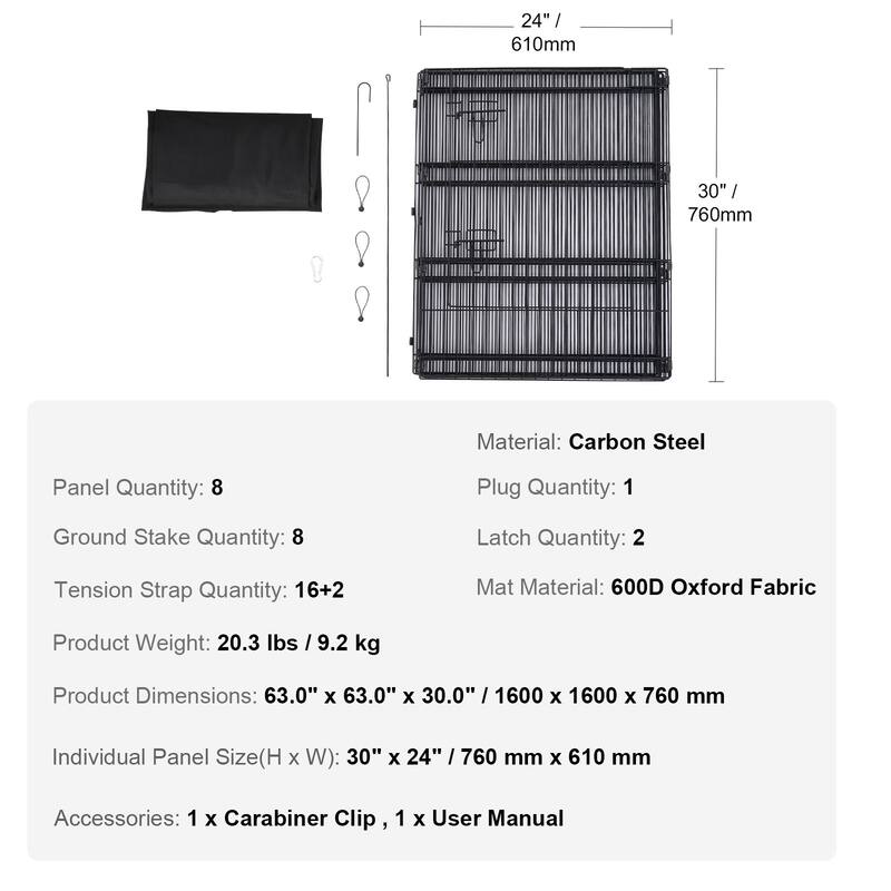 30 Inch Foldable Dog Playpen with Bottom Pad and Secure Stakes