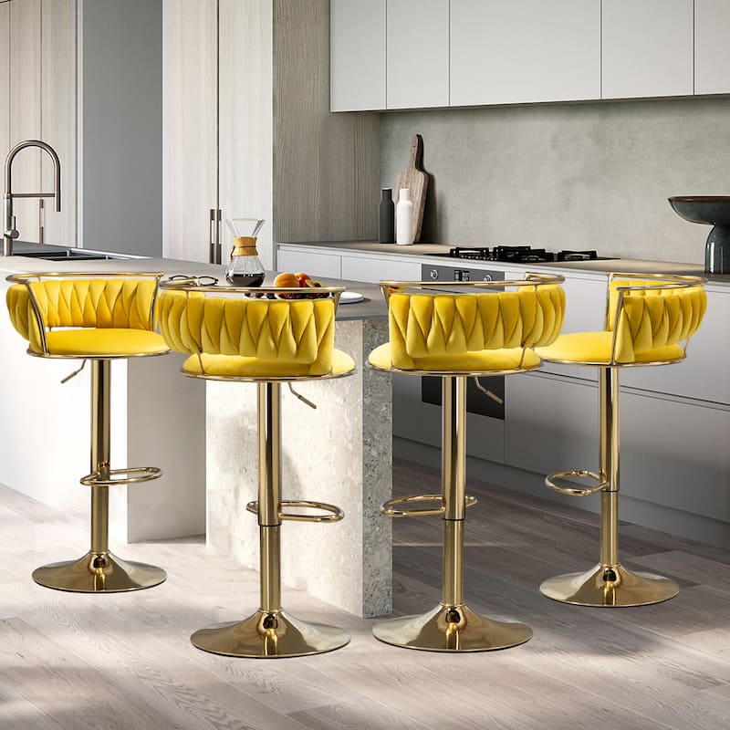 Modern Velvet 26" Adjustable Swivel Bar Stools (Set of 4)