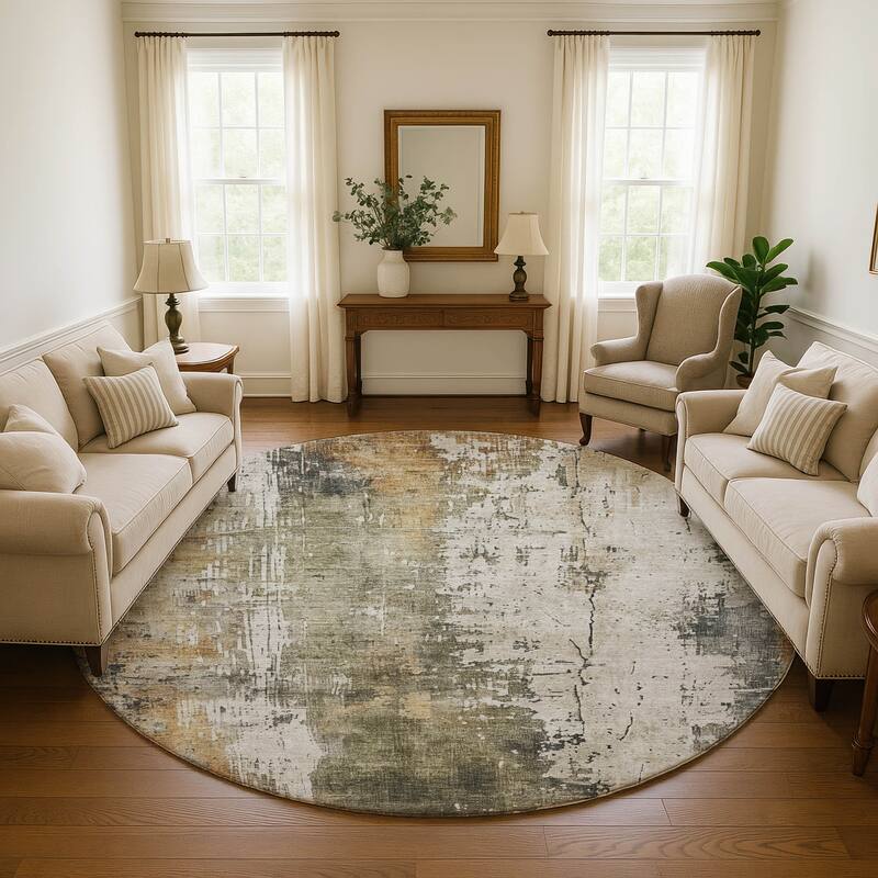 Premium Washable Super Soft Abstract Modern Mayfield Rug - Olive - 8' x 8'