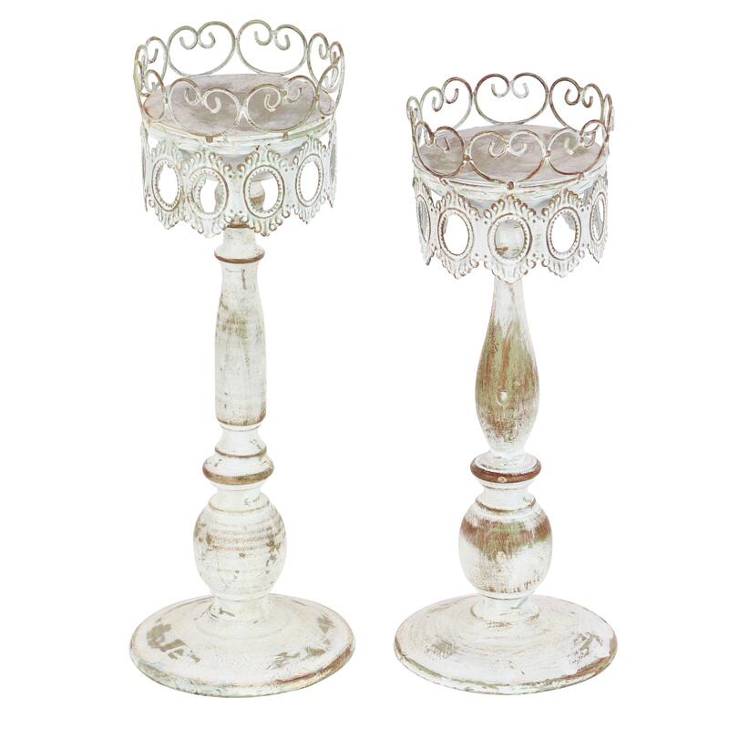 Beige Metal Rustic Candle Holder (Set of 2) - SET/2 15.25", 14.5"H
