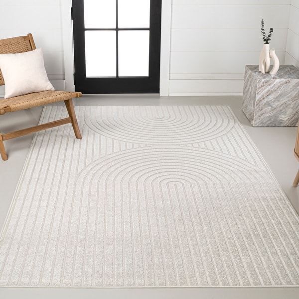 slide 2 of 39, JONATHAN Y Peater High-Low MidCentury Modern Arch Stripe Two-Tone Indoor/Outdoor Rug