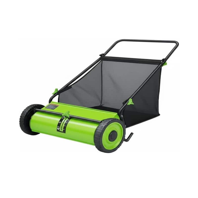 21-Inch Push Lawn Sweeper 35 cu. ft. Capacity Adjustable Height for Grass Leaves and Debris - Green