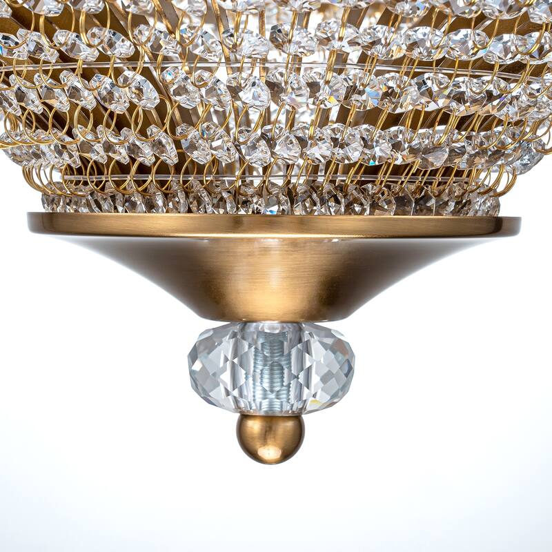 Mid Century 6-Light Gold 19.6-in Glam Crystal Semi Flush Mount with Drum Shade - 19.6