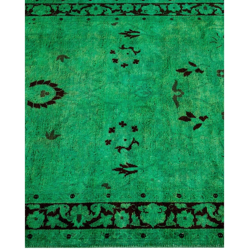 Overton Hand Knotted Wool Vintage Inspired Modern Contemporary Overdyed Green Area Rug - 2' 7" x 12' 3"