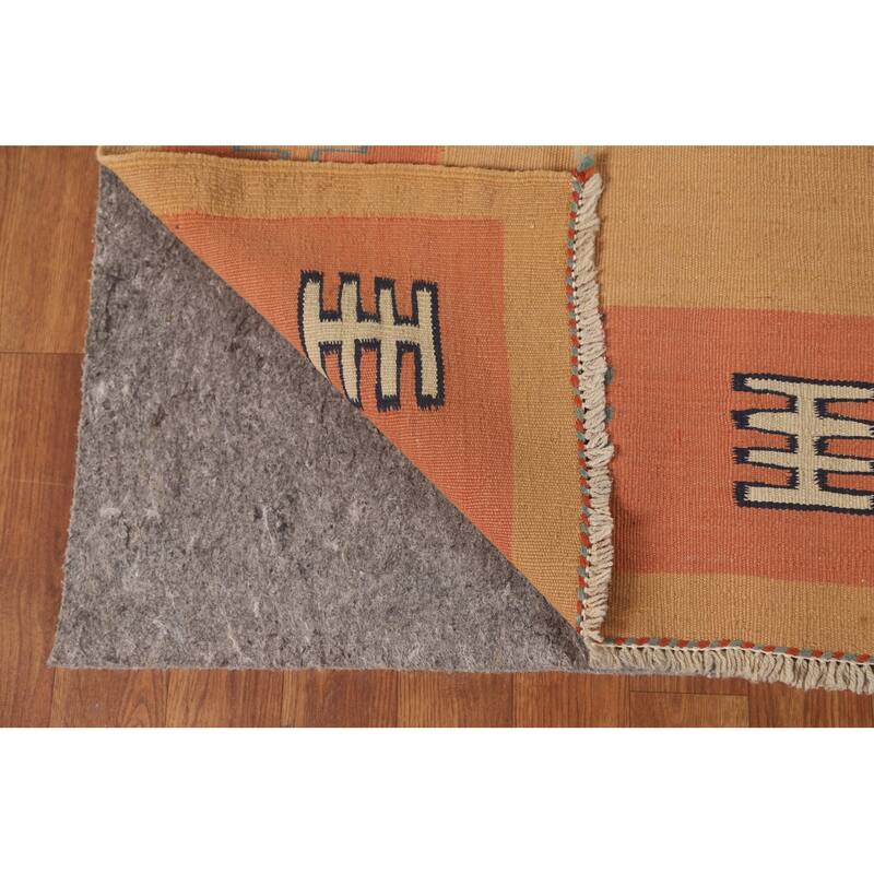 Geometric Kilim Qashqai Persian Area Rug Flatweave Wool Carpet - 5'6" x 7'9"