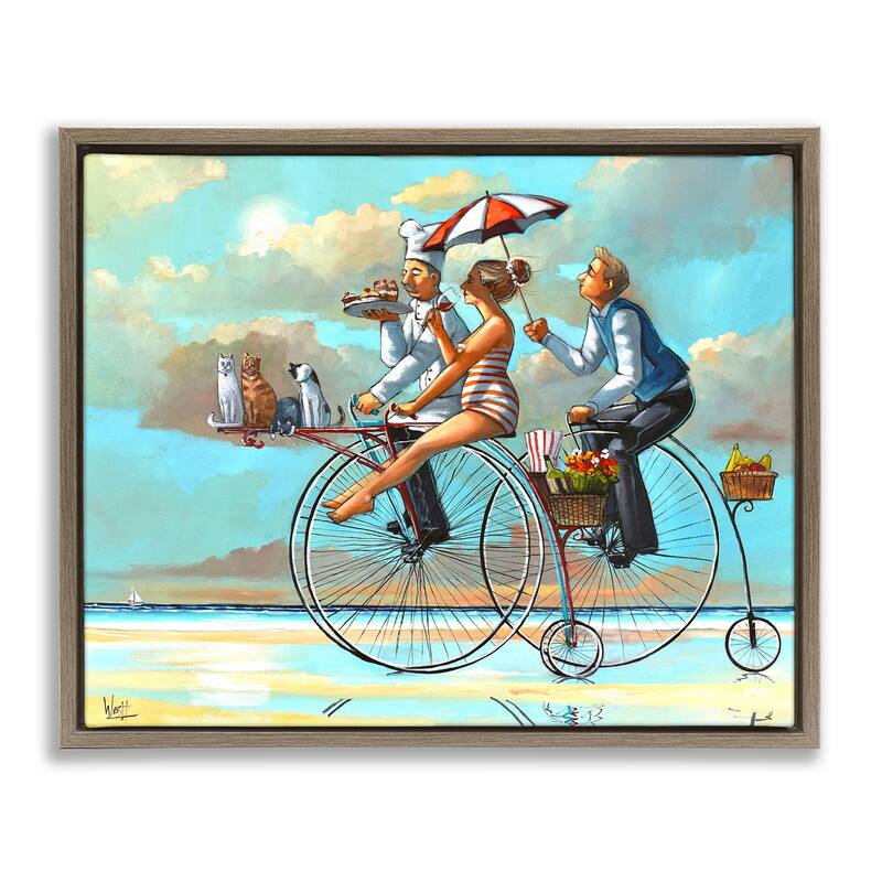 Stupell Woman & Butler Bicycle Ride Framed Floater Canvas Wall Art Design By Ronald West - 21 x 17 - Brown