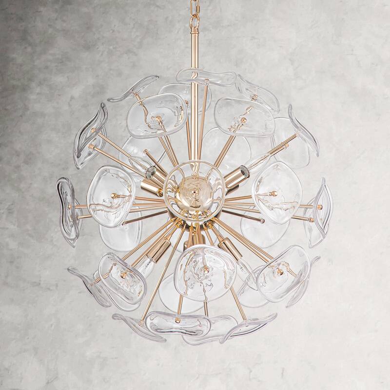 8-Light Modern Linear Sputnik Island Pendant Lighting Starburst Clear Glass Globe Chandelier - 23.6 in. W