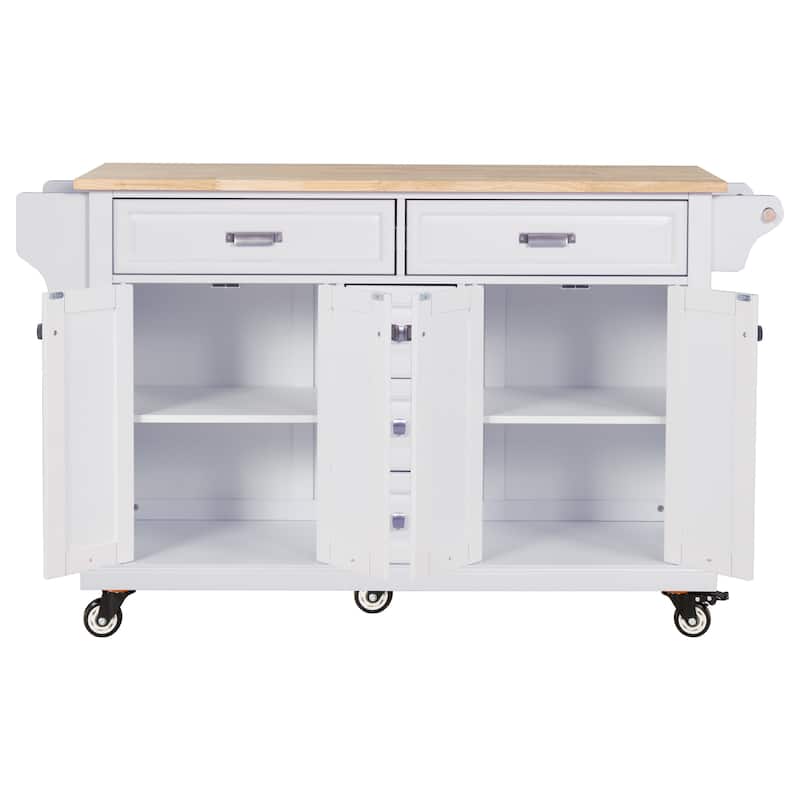 Cambridge Natural Wood Top Kitchen Island with Storage and Casters