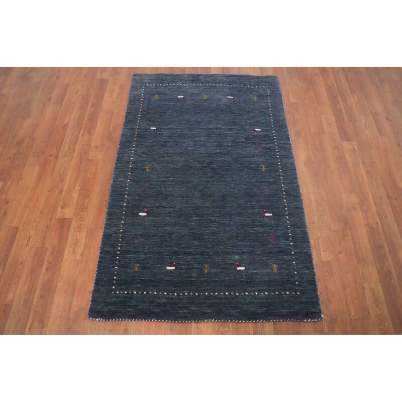 Hand Knotted Oriental 100% Wool Carpet Tribal Animal Pictorial Navy Blue & Blues Gabbeh Area Rug - 4' 11'' X 3' 2''