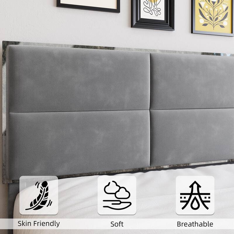 Velvet Upholstered Platform Bed Frame with Headboard and Footboard