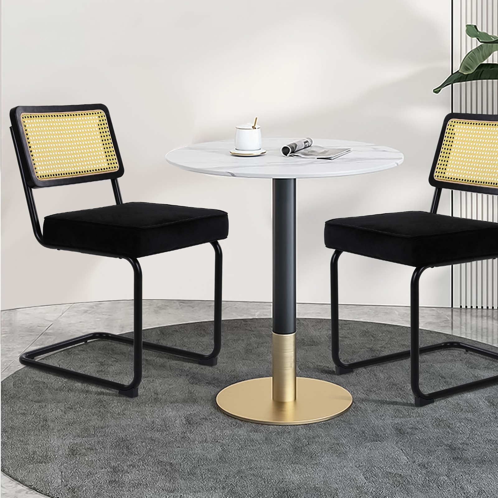 Velvet Rattan Dining Chairs(Set of 2)