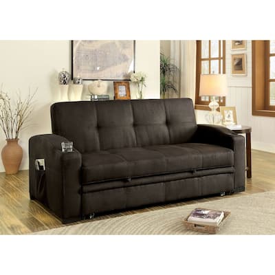 Fabric Upholstered Convertible Folding Futon Sofa in Dark Brown