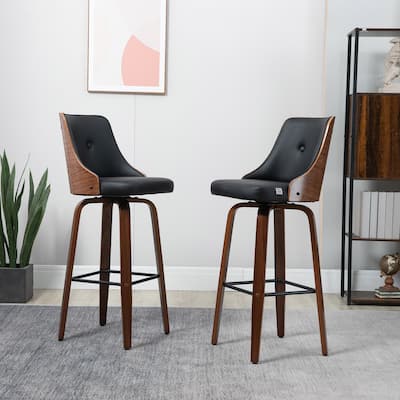 HOMCOM Counter Height Bar Stools Set of 2 PU Leather Swivel Barstools with Footrest and Tufted Back