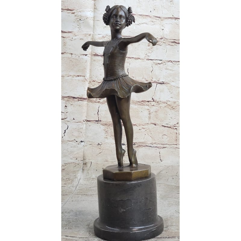 Hot Cast Bronze Young Ballerina Ballet Dancer Girl In Tutu On Marble Base