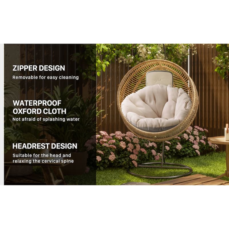 WOWMAX Papasan Chair Cushion Only with Ties Thick Round Cushion Ivory (No wooden base or chair)