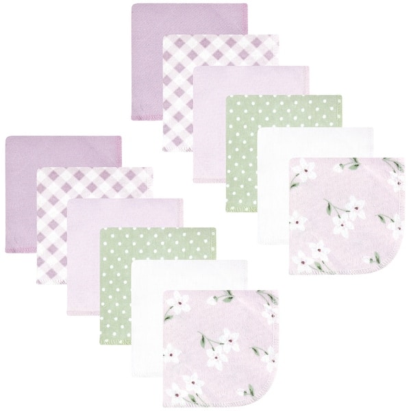 slide 1 of 1, Hudson Baby Infant Girl Flannel Cotton Washcloths, Purple Dainty Floral 12 Pack, One Size One Size - Purple Dainty Floral 12 Pack