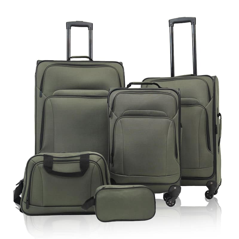 SoftshellLuggage Expandable 3 Piece Set Suitcase with Duffel Bag Softside Lightweight Luggage Travel Set - Dark Green