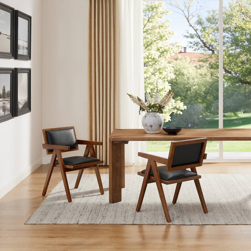 Art Leon Set of 2 Wood and Upholstered Accent Dining Chair with Wooden Armrest