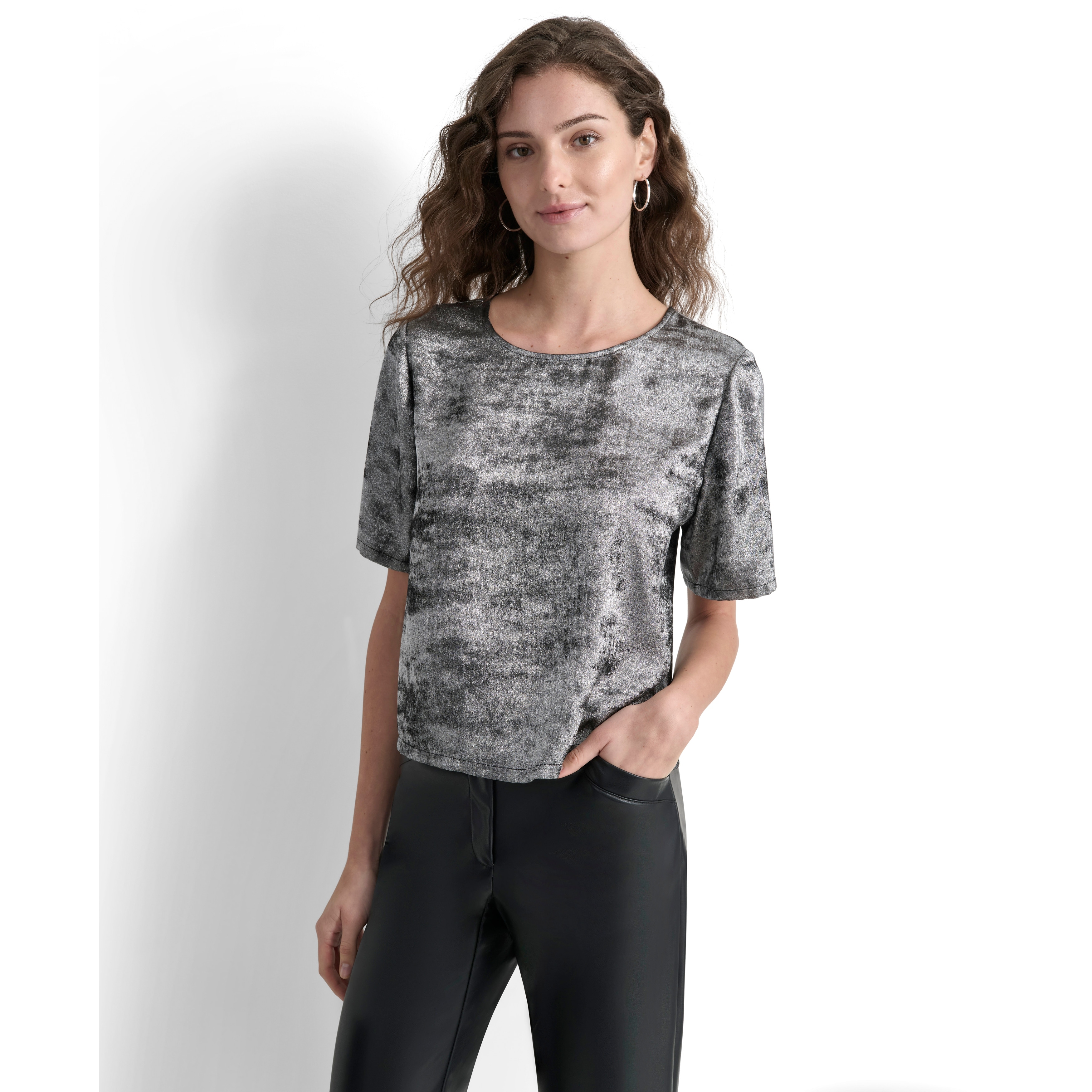 DKNY Liquid Velvet Elbow Sleeve Top