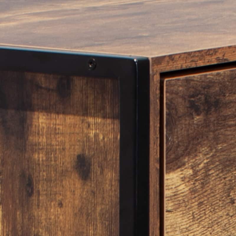 Industrial 4 Drawer Dresser, Rustic Brown Wood Storage Chest with Steel Frame for Bedroom Living Room