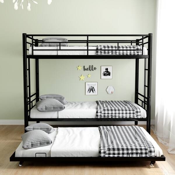 slide 2 of 5, Black Twin over Full Metal Bunk Bed with Safety Guardrail/Noise Reduced Black - Full