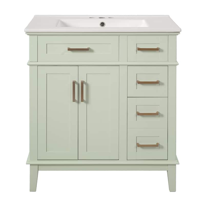30" Bathroom Vanity with Ceramic Sink, Modern Storage Cabinet with Soft-Close Doors, Deep Drawer & Standard Drawe
