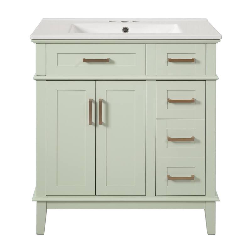 Bathroom Vanity with Ceramic Sink, Single Basin Vanity Set with 3 Drawers, Storage Cabinet with Soft-Close Doors