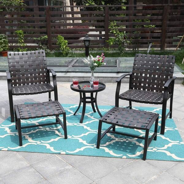Claribelle 5piece Strap Bistro Set with Ottomans and Side Table by