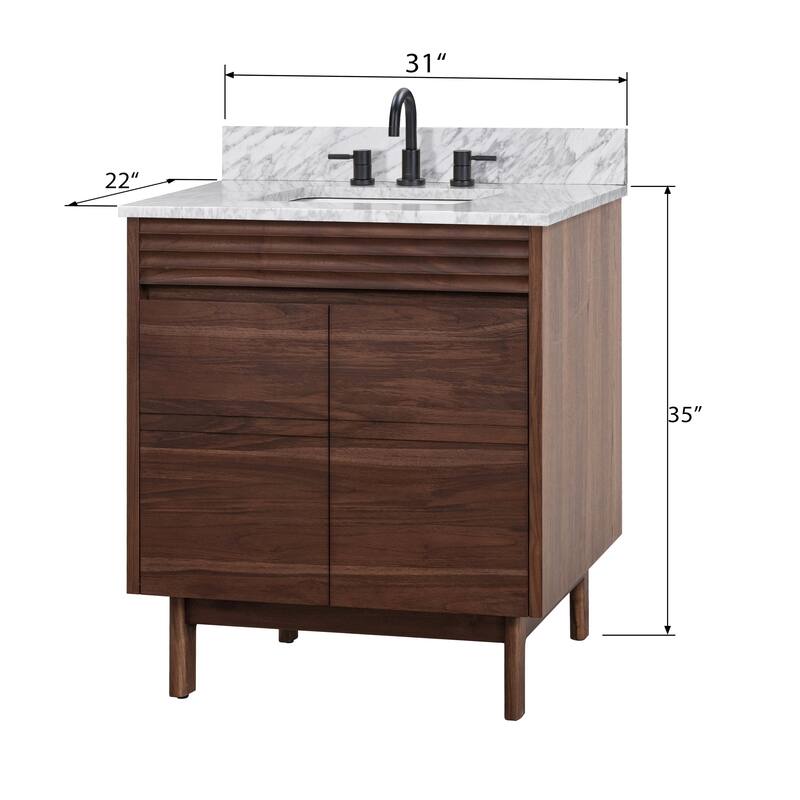 Avanity Carina Bathroom Vanity in Coffee Teak with Carrara White Marble Top