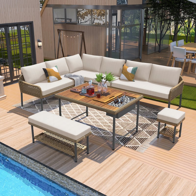 6-Piece Rope Patio Furniture L-Shaped Set