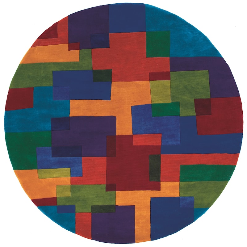 Momeni New Wave Hand Tufted New Zealand Wool Contemporary Geometric Area Rug - 5'9" x 5'9" Round - Multi - Runner/Round