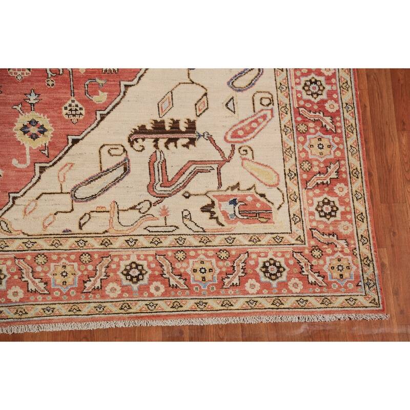 Oriental Heriz Serapi Rug Hand-Knotted Orange Wool Carpet - 8'0"x 10'6"
