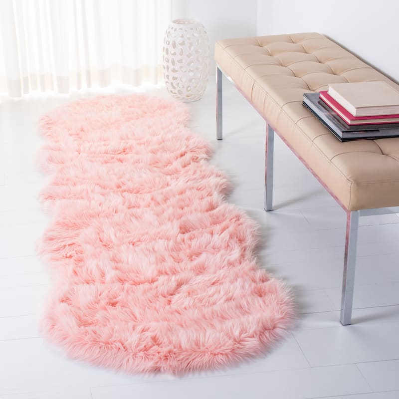 SAFAVIEH Faux Sheep Skin Shona 2.4-inch Thick Rug - 2'6" x 6' Runner - Pink