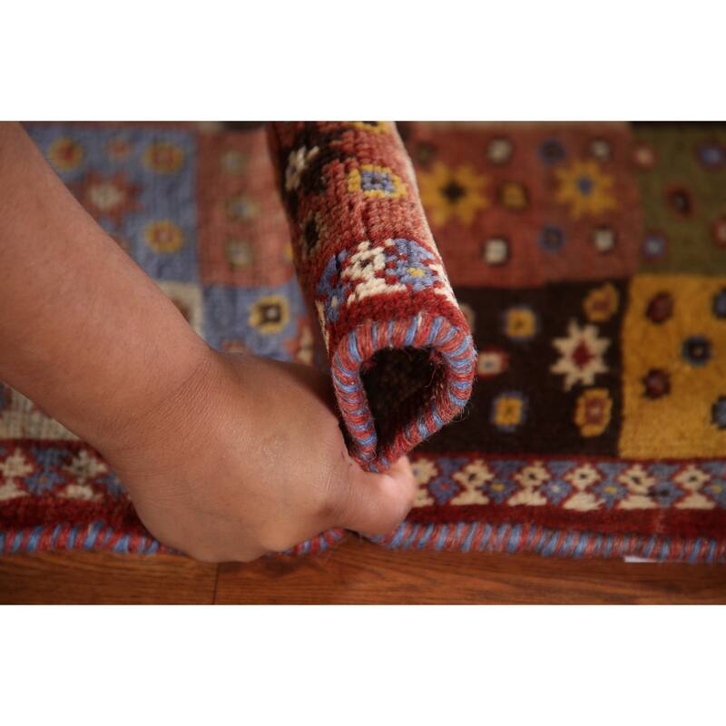 Geometric Yalameh Persian Vintage Area Rug Hand-knotted Wool Carpet - 1'11"x 3'0"