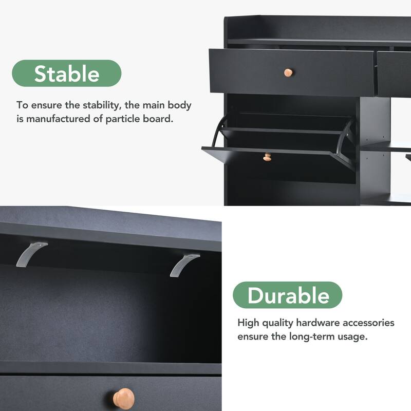 Modern Shoe Storage with 4 Flip Drawers, 2Tier Shoe Organizer