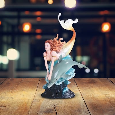 ICE ARMOR 10"H Mermaid Swimming with Dolphin Figurine