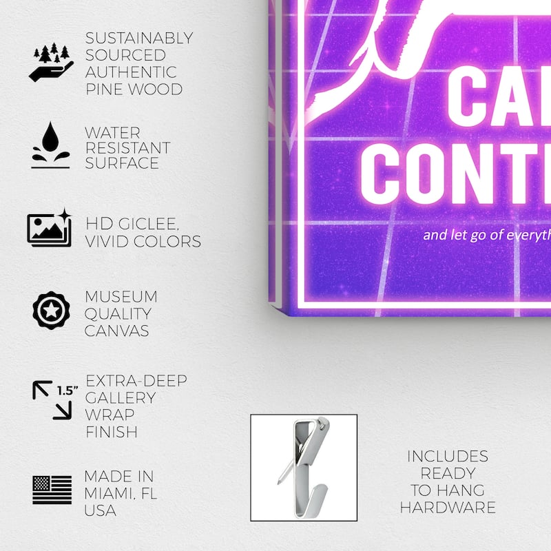 Wynwood Studio Canvas Typography and Quotes Focus on Control Neon Purple and Modern & Contemporary Wall Art Canvas Print