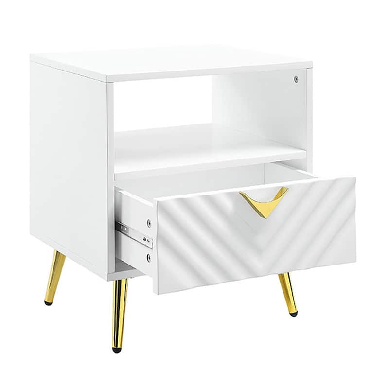 Kylie White High Gloss End Table with Shelf