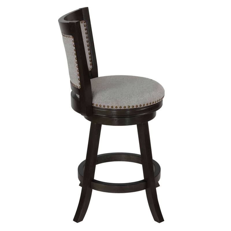 Cortesi Home Ferne Solid Wood Swivel Barstool, Gray Fabric