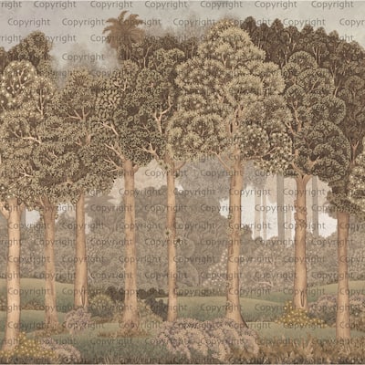 Serene Greenery and Blooming Trees Wallpaper Mural
