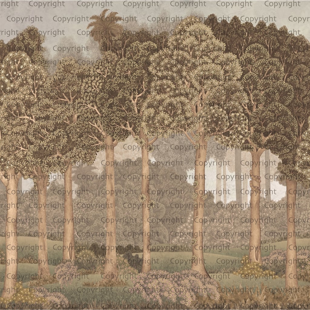 Serene Greenery and Blooming Trees Wallpaper Mural